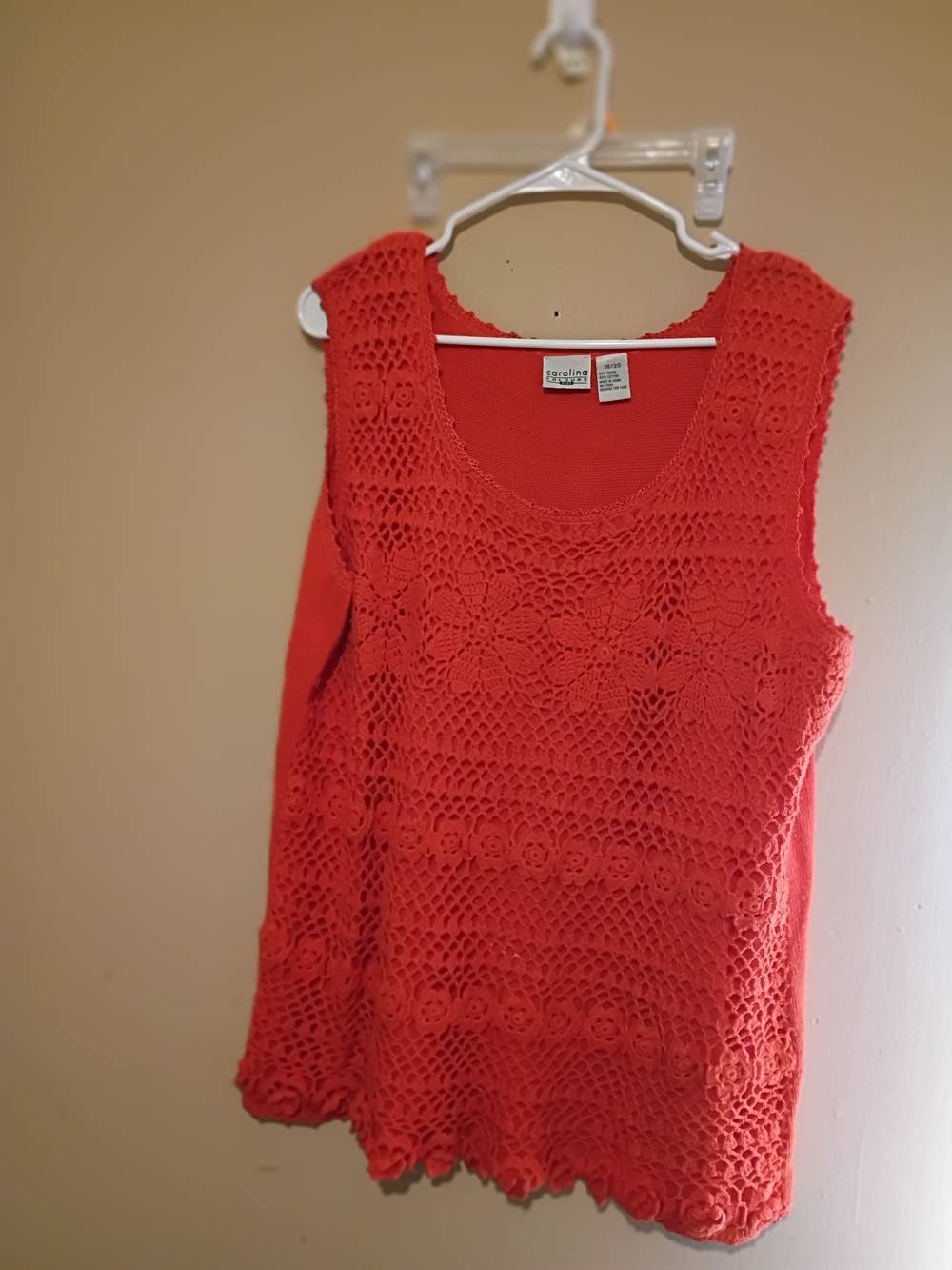 Sleeveless Crochet Tank Top in Coral